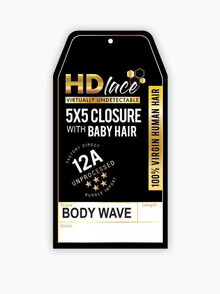 Sensationnel 12A 5 X 5 BODY WAVE 12" HD Lace Closure #Natural