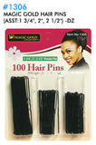 Magic Gold 100 Hair Pins - Assorted Sizes #1306 1 3/4", 2", 2 1/2" - Gilgal Beauty