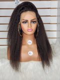 CJ Collection KINKY STRAIGHT 18" 100% Virgin Human Hair 13 X 4 Frontal Lace Wig - Natural Color