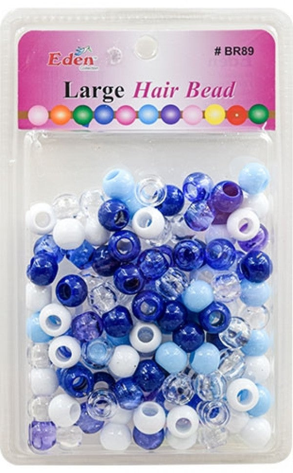 Eden X-Large Plastic Hair Bead - Blue Tones, White & Clear Beads