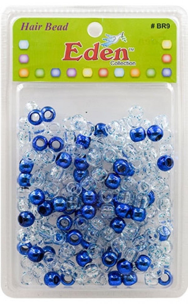 Eden Large Plastic Hair Bead - Metallic Blue & Clear With Blue Glitter Beads
