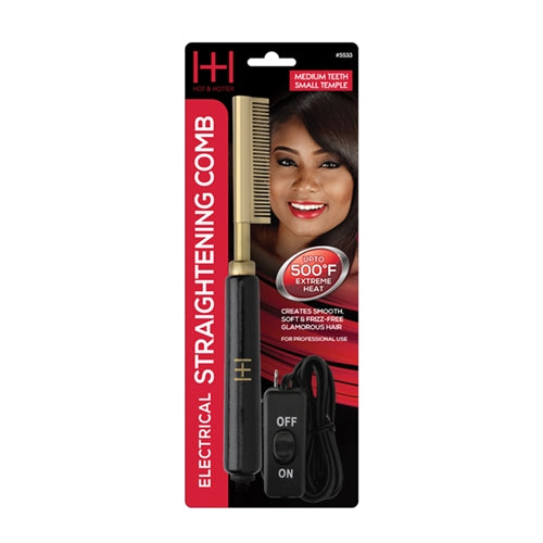 Hot & Hotter Electrical Straightening Comb - Medium Teeth Small Temple #5533